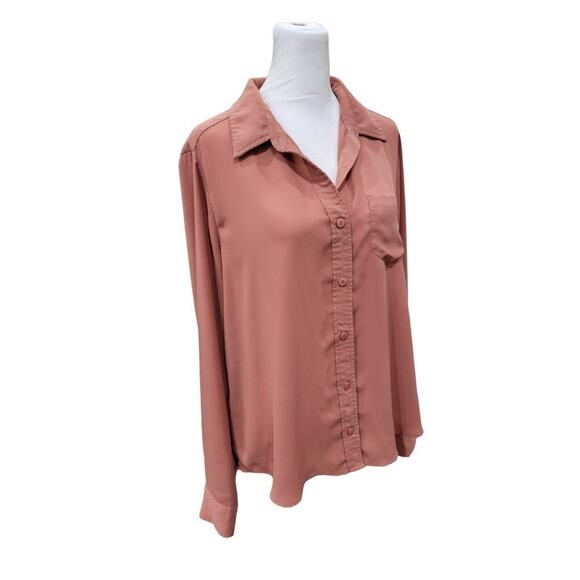 Lulus Boyfriend Fit Casual Button-Down Long Sleeve Blouse Size Medium Mauve - Picture 8 of 11